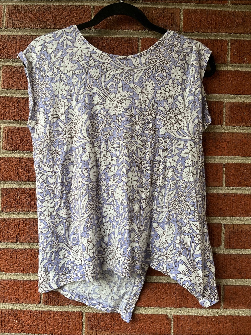 Women's Lavender Floral Cap-Sleeve Top 100% linen